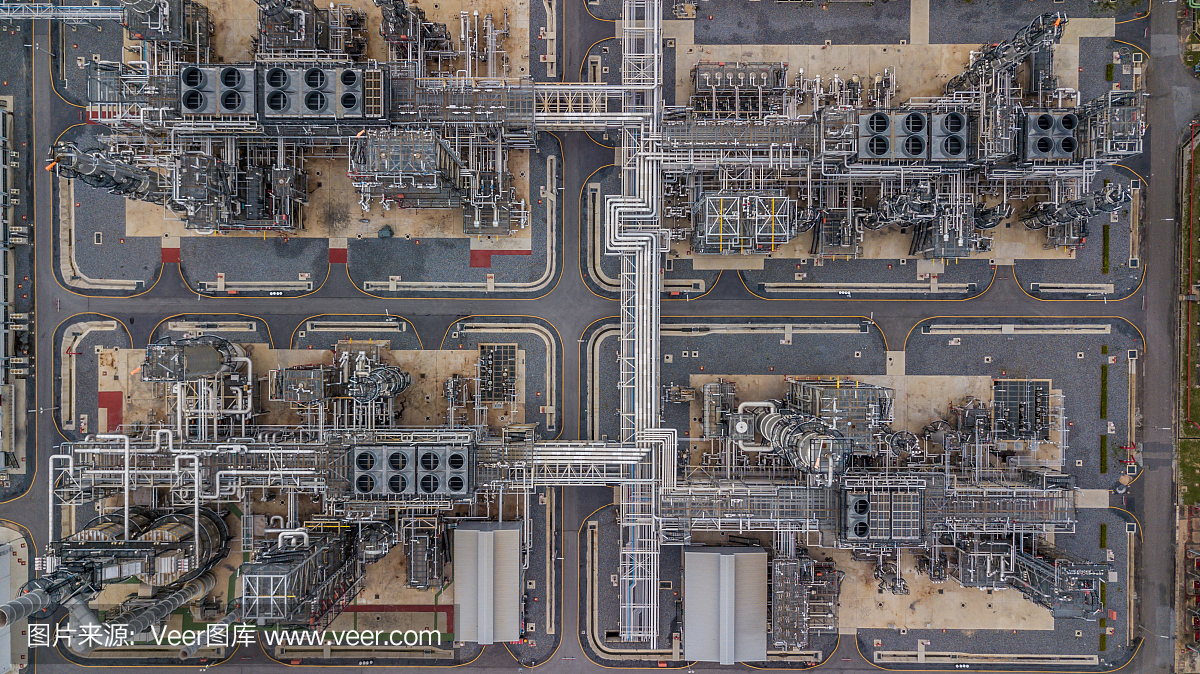 大型炼油厂、炼油厂、炼油厂鸟瞰图。