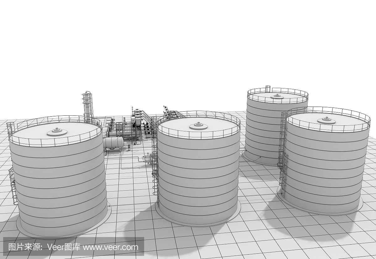 炼油厂、化工生产、废物处理厂、外部可视化、3D绘图